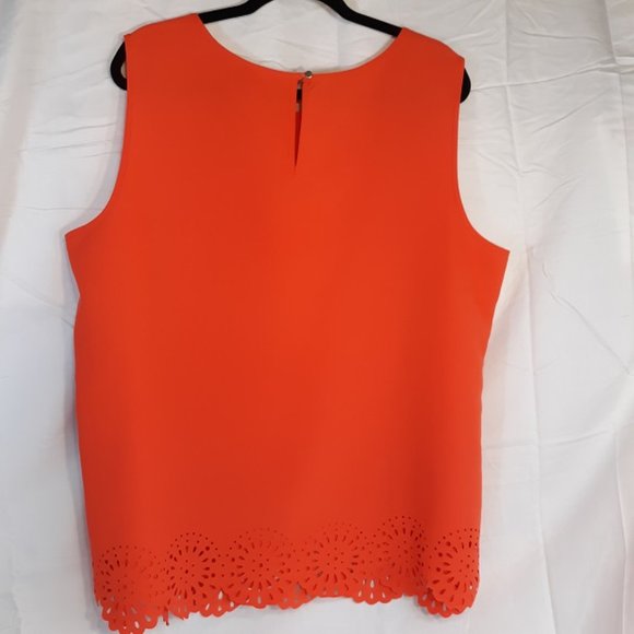 SOLD--Liz Claiborne Woman Blouse Women's 1X Orange Eyelet Career Business Shirt - Picture 3 of 8